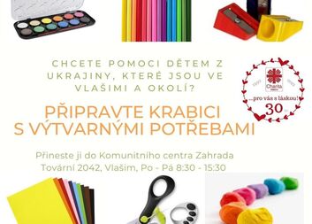 Krabice s výtvarnými potřebami pro děti z Ukrajiny